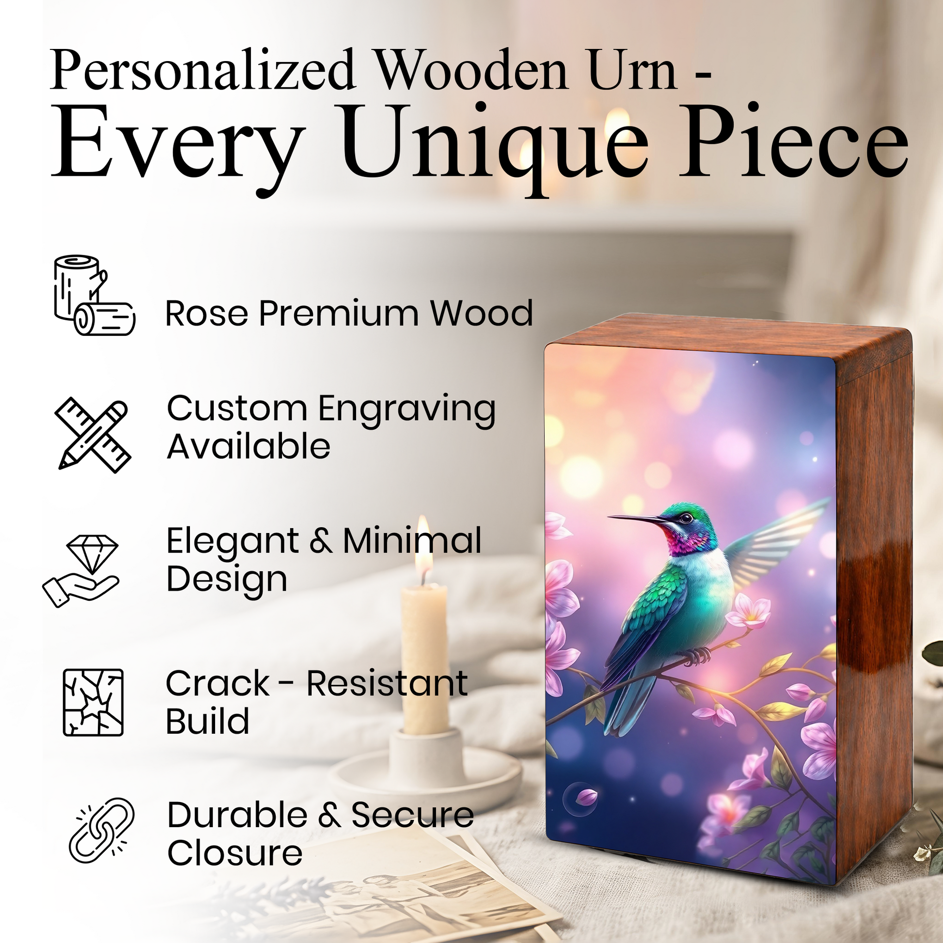 Green Hummingbird Cremation Urn for Ashes - Floral Humming Bird Urns for Female