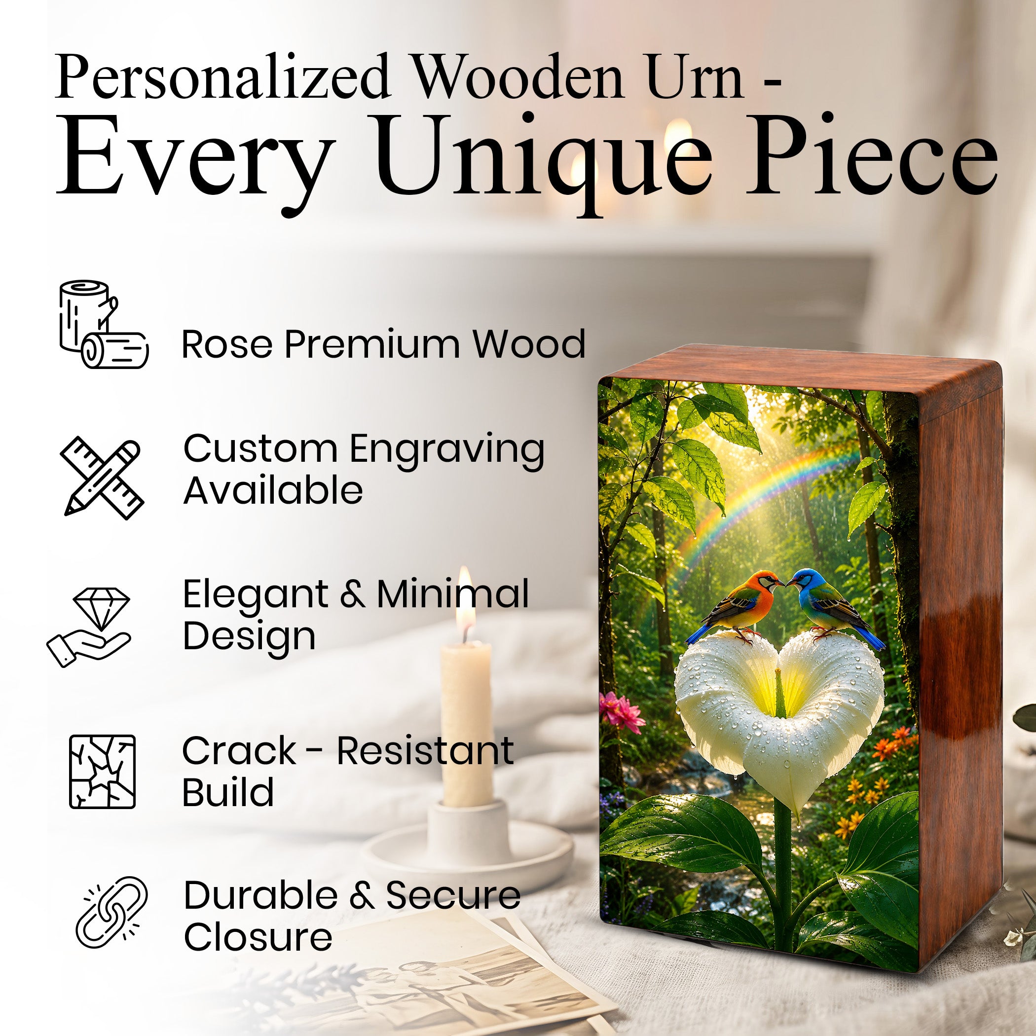 Bird Companion Urn For Human Ashes - Wooden Keepsake Urns For Couple