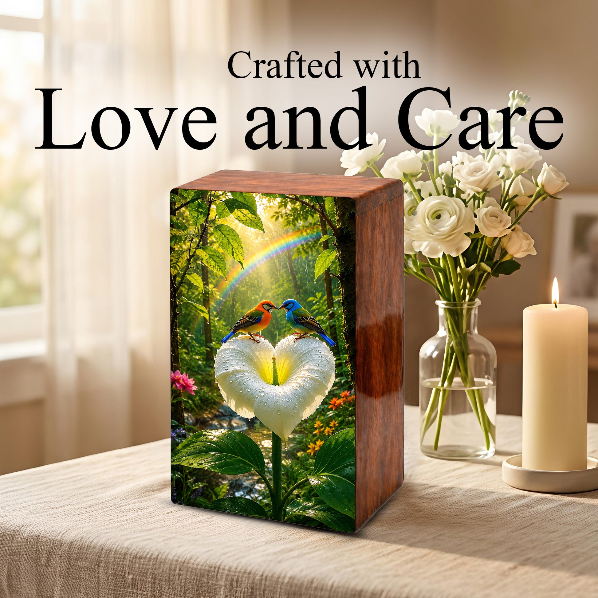 Bird Companion Urn For Human Ashes - Wooden Keepsake Urns For Couple