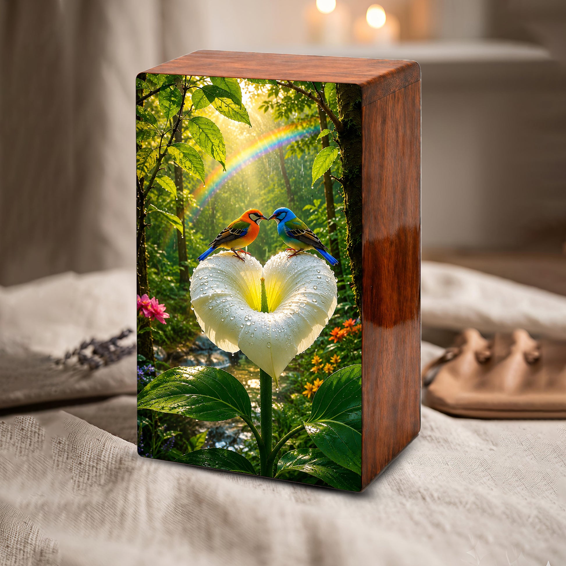 Bird Companion Urn For Human Ashes - Wooden Keepsake Urns For Couple