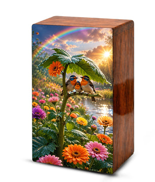 Bird Family Urn For Human Ashes - Natured Inspired Forest Keepsake Box