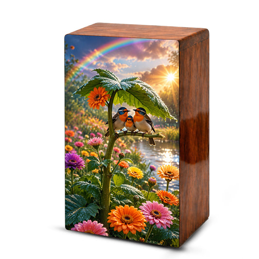 Bird Family Urn For Human Ashes - Natured Inspired Forest Keepsake Box