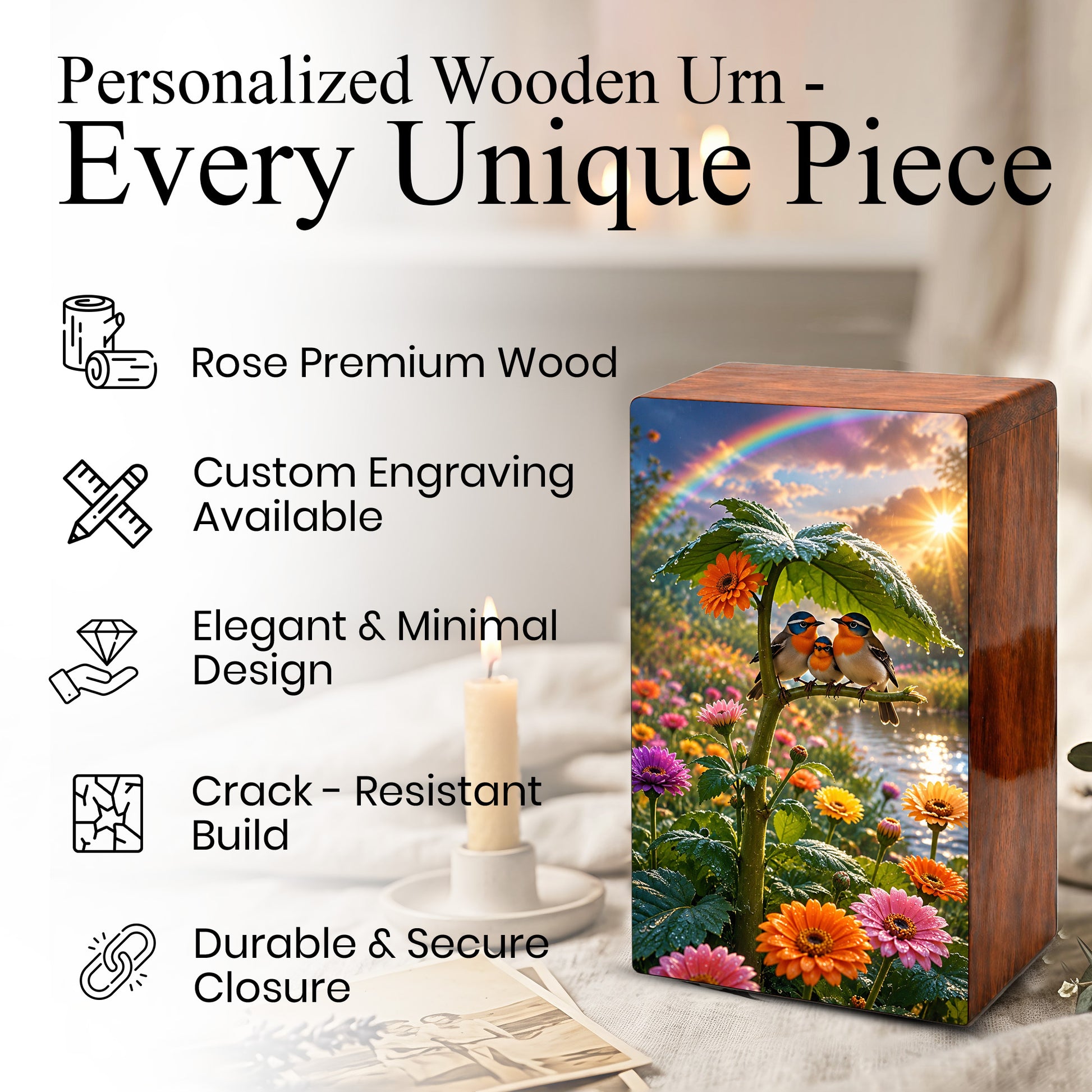 Bird Family Urn For Human Ashes - Natured Inspired Forest Keepsake Box