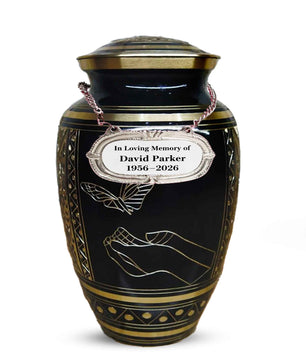 Butterfly Urn For Ashes - Black and Gold Commemorative Brass Burial Urns (10", 200CU)