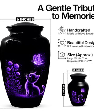 Personalized Cat Memorial Urn For Ashes - Purple Butterfly Pet Urns for Cats