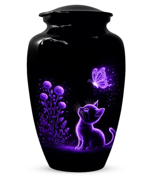 Personalized Cat Memorial Urn For Ashes - Purple Butterfly Pet Urns for Cats