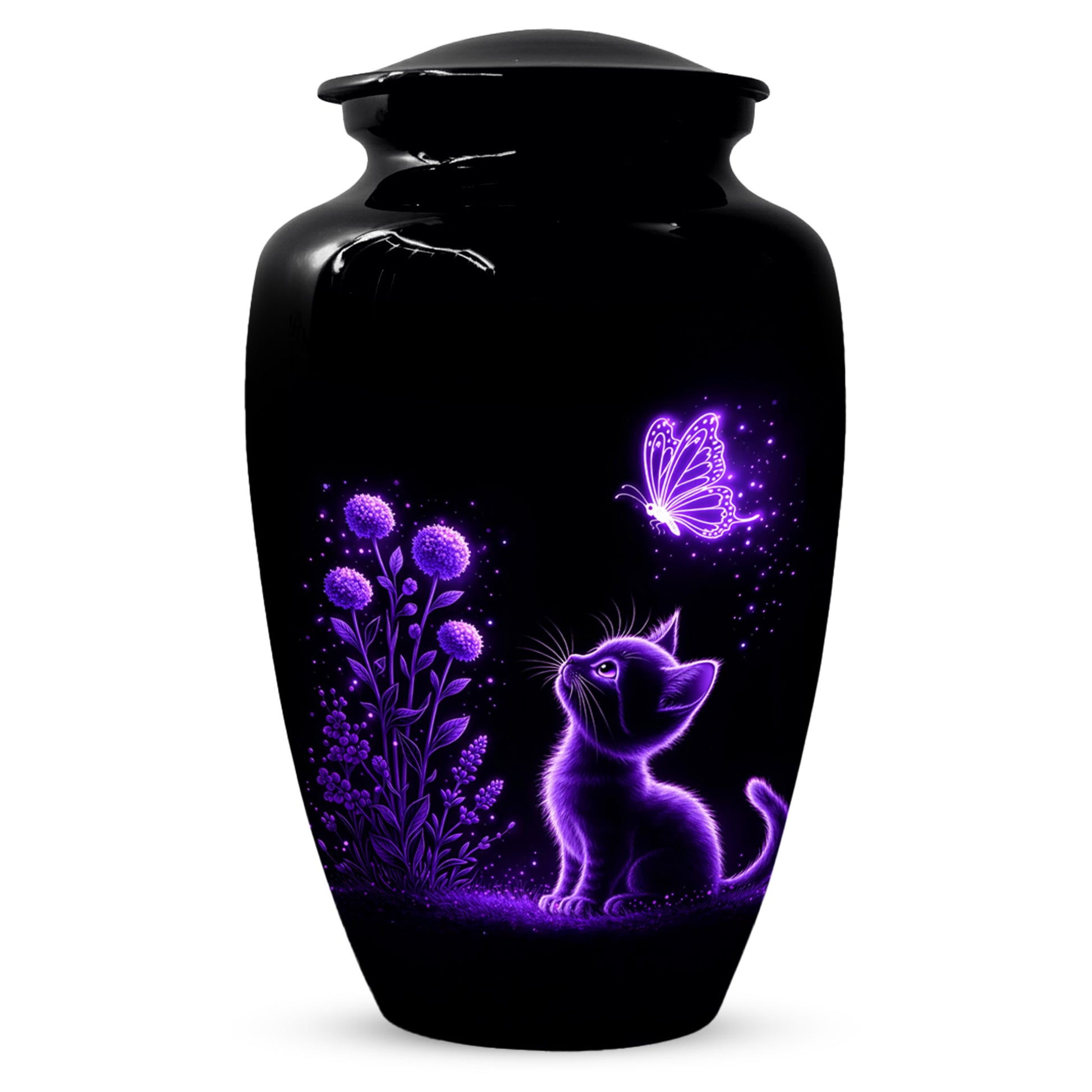 Personalized Cat Memorial Urn For Ashes - Purple Butterfly Pet Urns for Cats