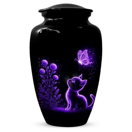 Personalized Cat Memorial Urn For Ashes - Purple Butterfly Pet Urns for Cats
