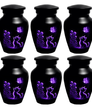 Personalized Cat Memorial Urn For Ashes - Purple Butterfly Pet Urns for Cats