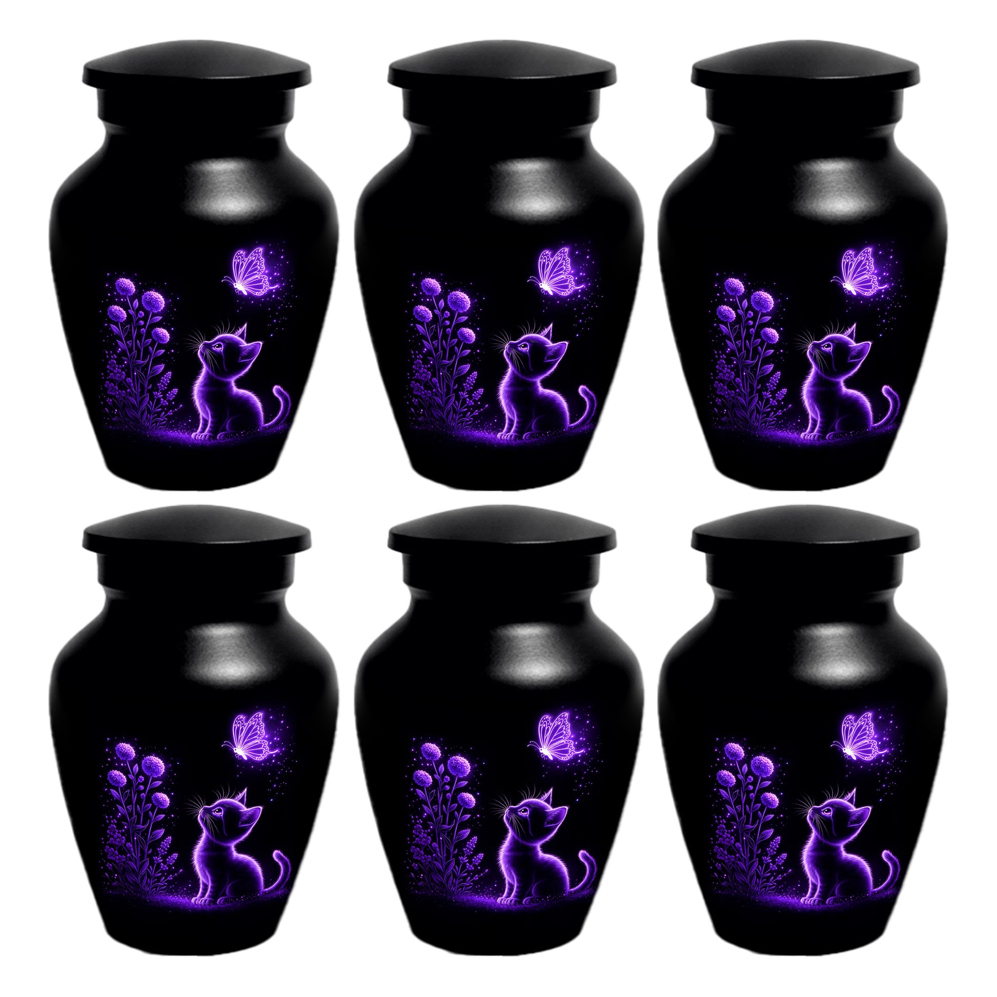 Personalized Cat Memorial Urn For Ashes - Purple Butterfly Pet Urns for Cats