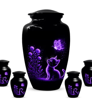 Personalized Cat Memorial Urn For Ashes - Purple Butterfly Pet Urns for Cats