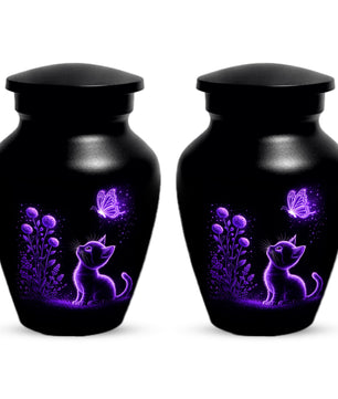 Personalized Cat Memorial Urn For Ashes - Purple Butterfly Pet Urns for Cats