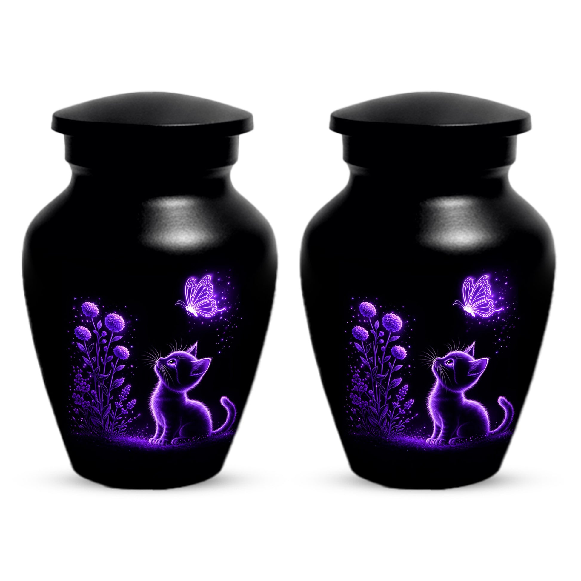 Personalized Cat Memorial Urn For Ashes - Purple Butterfly Pet Urns for Cats