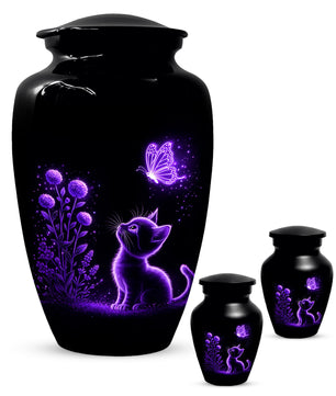Personalized Cat Memorial Urn For Ashes - Purple Butterfly Pet Urns for Cats