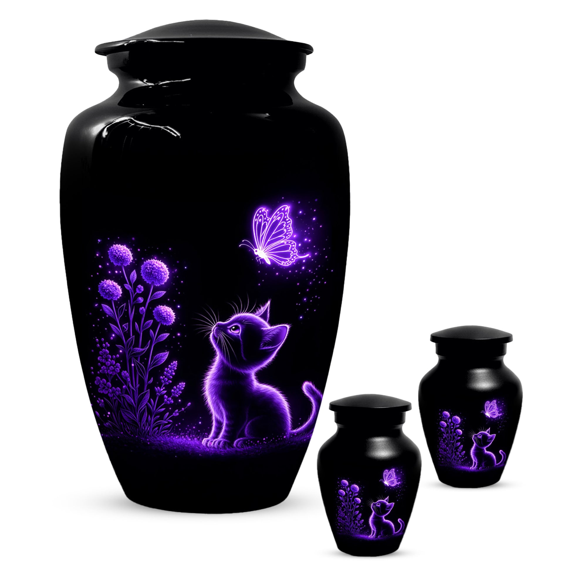 Personalized Cat Memorial Urn For Ashes - Purple Butterfly Pet Urns for Cats