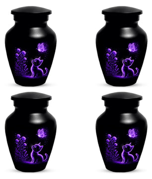Personalized Cat Memorial Urn For Ashes - Purple Butterfly Pet Urns for Cats