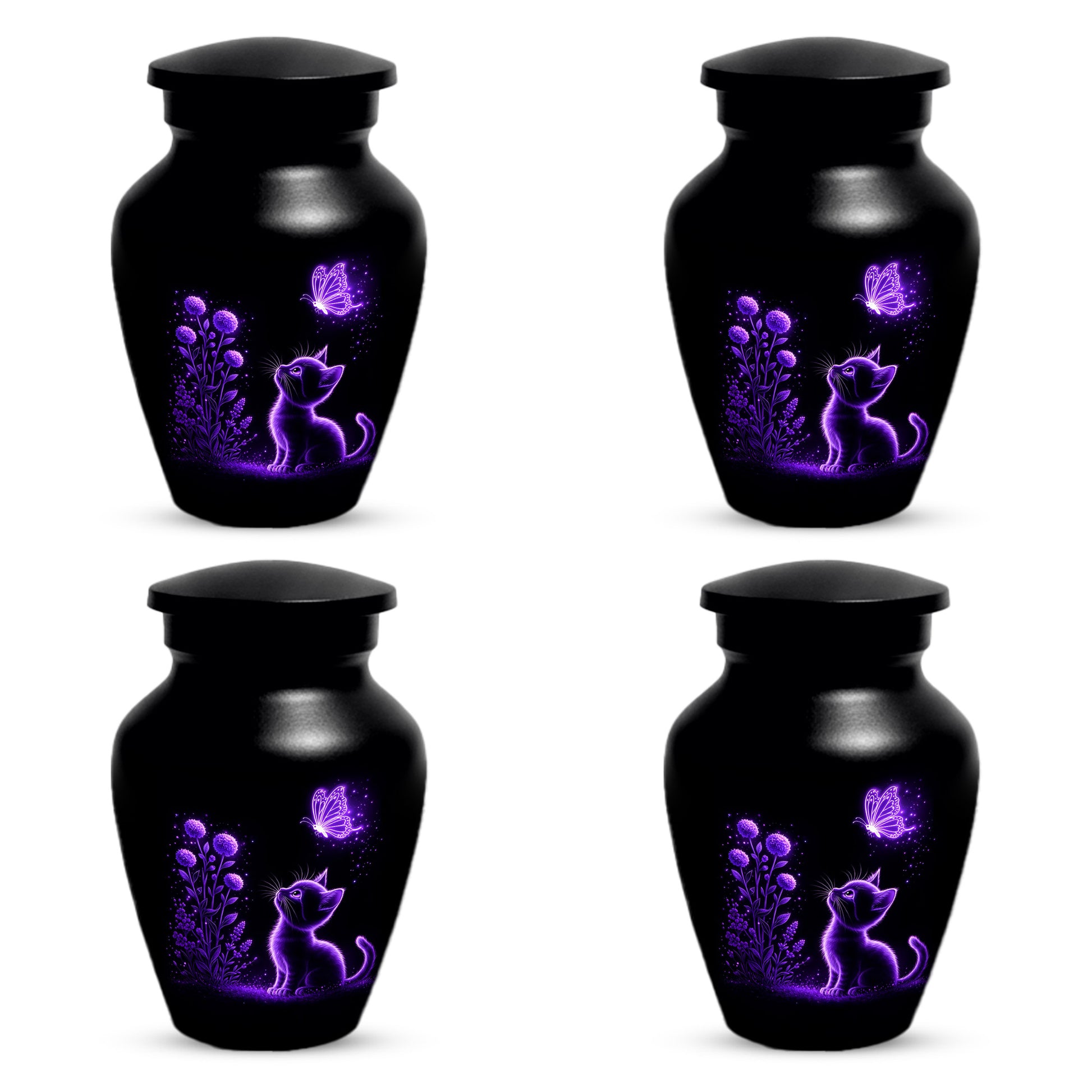 Personalized Cat Memorial Urn For Ashes - Purple Butterfly Pet Urns for Cats