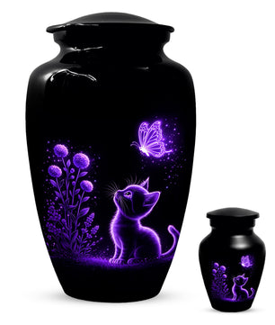 Personalized Cat Memorial Urn For Ashes - Purple Butterfly Pet Urns for Cats