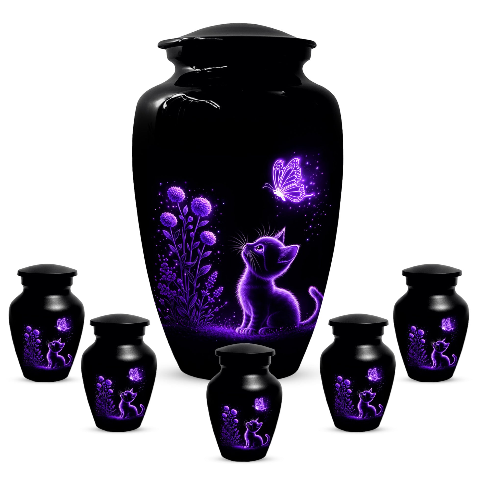 Personalized Cat Memorial Urn For Ashes - Purple Butterfly Pet Urns for Cats