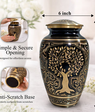 Tree Of Life Urn for Human Ashes - Hand Engraved Brass Burial Cremation Urns