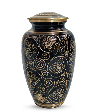 Butterfly Brass Urn for Adults – Flower Engraved Burial Urns For Human Ashes