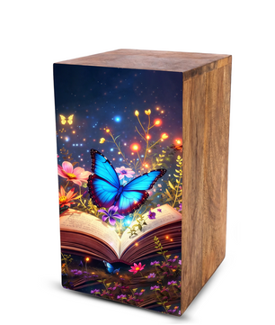 Blue Butterfly Urn For Ashes - Wooden Cremation Urns with Butterflies