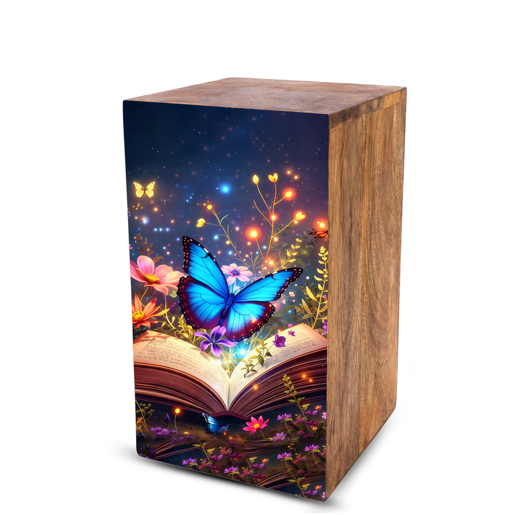 Blue Butterfly Urn For Ashes - Wooden Cremation Urns with Butterflies
