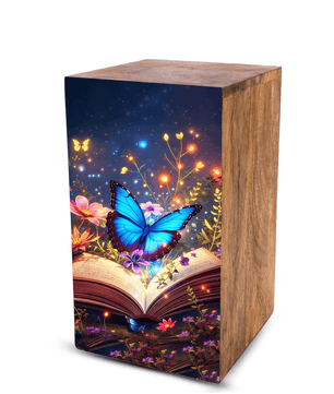 Blue Butterfly Urn For Ashes - Wooden Cremation Urns with Butterflies