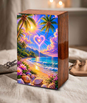 Beach Scene Cremation Urn – Tropical Ocean Large Urn Box for Mom and Dad