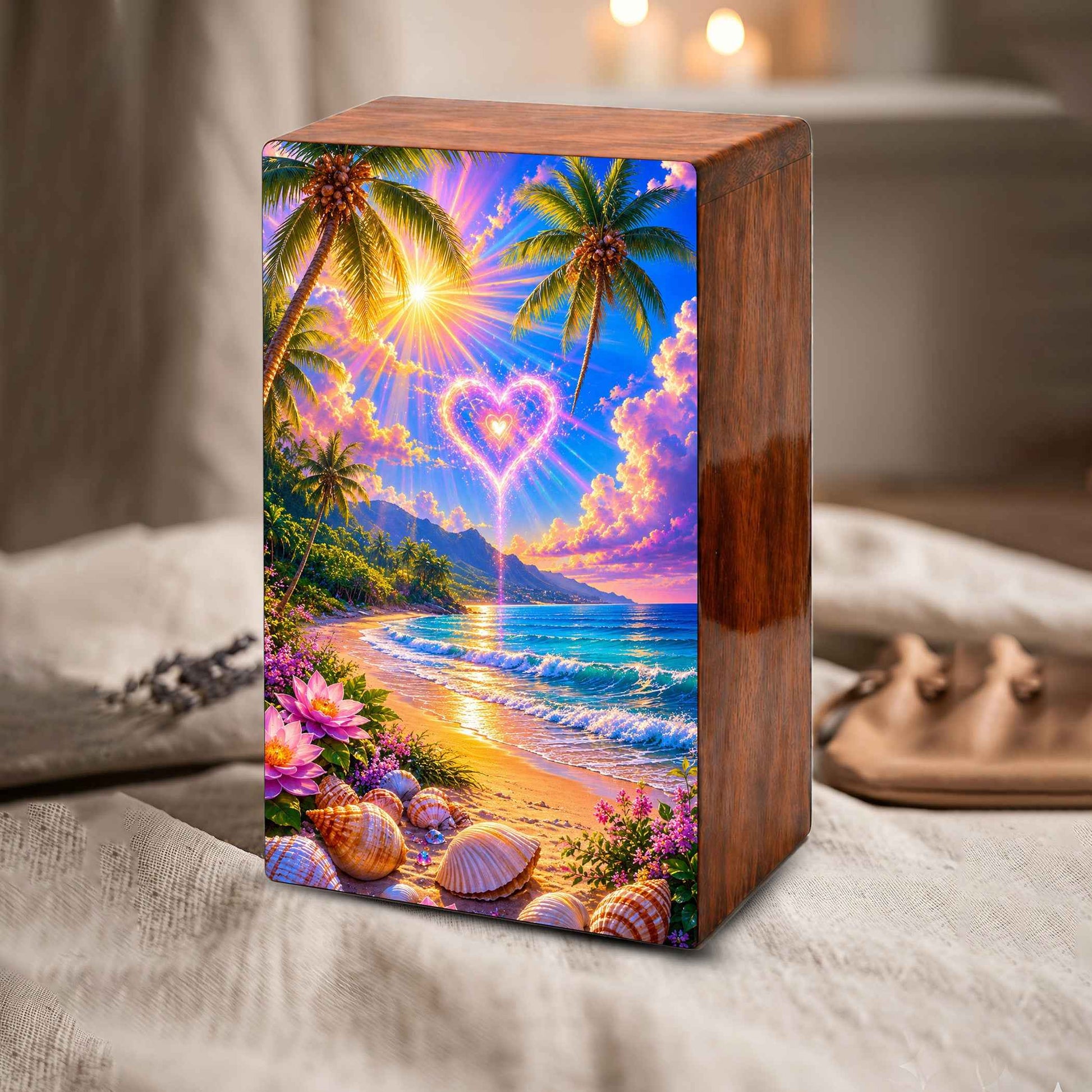 Beach Scene Cremation Urn – Tropical Ocean Large Urn Box for Mom and Dad