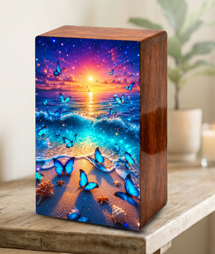 Butterfly Urn For Ashes Female - Beach Scene Cremation Urn with Butterflies