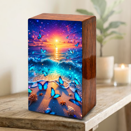 Butterfly Urn For Ashes Female - Beach Scene Cremation Urn with Butterflies