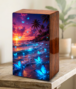 Blue Butterfly Urn For Ashes Mom - Beach Scene Cremation Urns For Adult Women