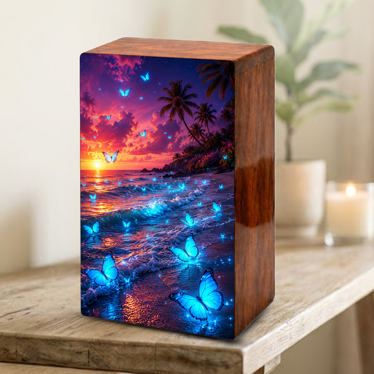 Blue Butterfly Urn For Ashes Mom - Beach Scene Cremation Urns For Adult Women