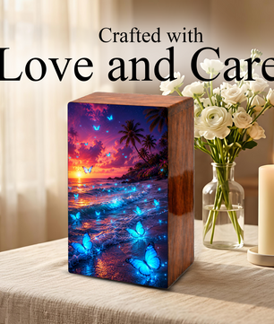 Blue Butterfly Urn For Ashes Mom - Beach Scene Cremation Urns For Adult Women