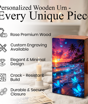 Blue Butterfly Urn For Ashes Mom - Beach Scene Cremation Urns For Adult Women