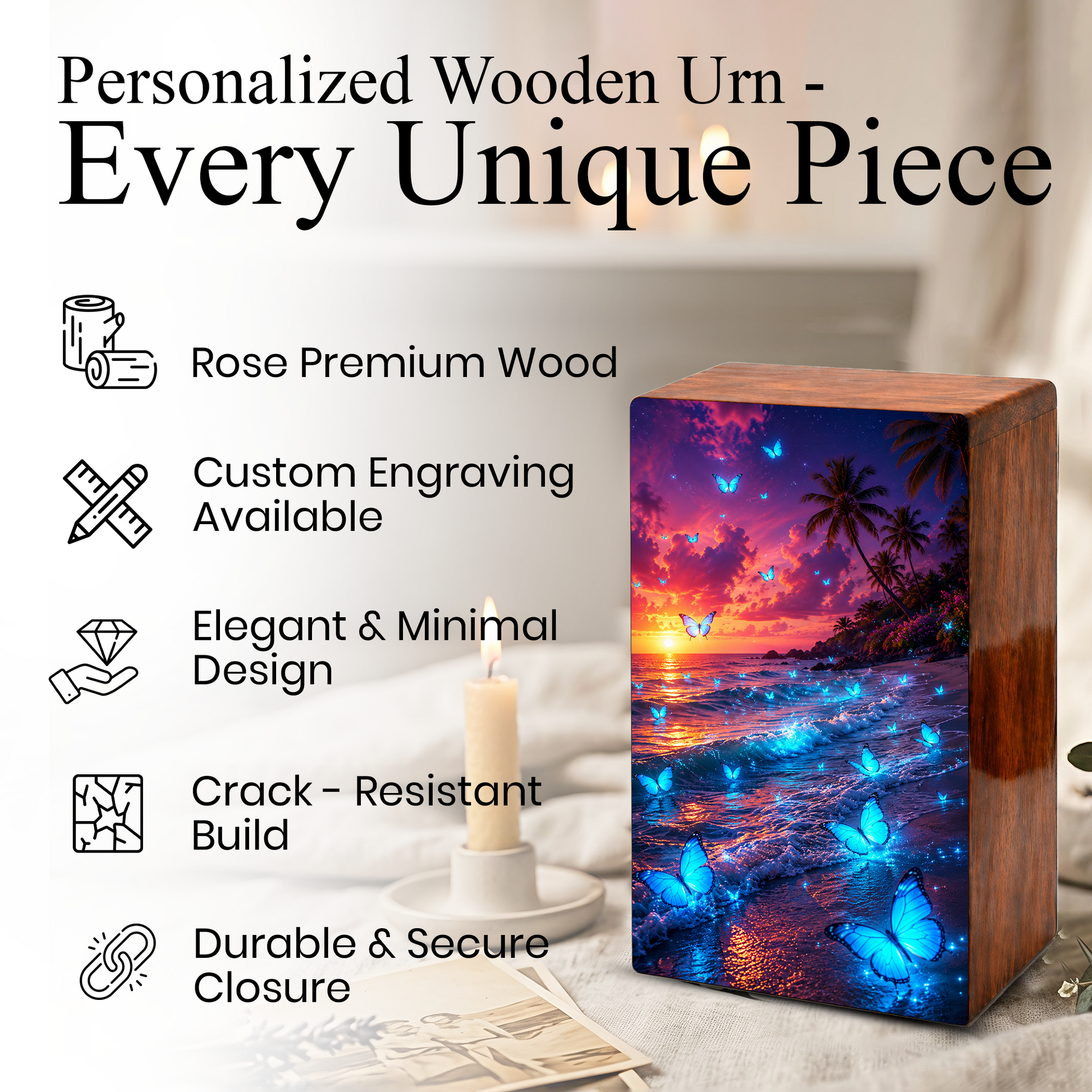 Blue Butterfly Urn For Ashes Mom - Beach Scene Cremation Urns For Adult Women