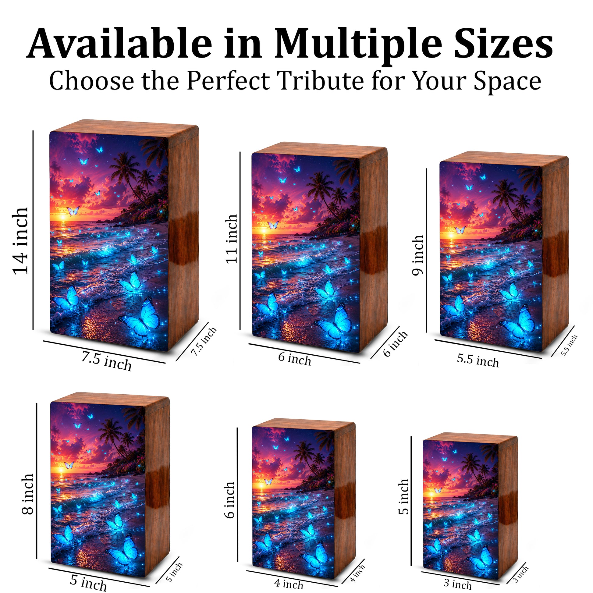 Blue Butterfly Urn For Ashes Mom - Beach Scene Cremation Urns For Adult Women