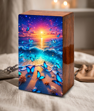 Butterfly Urn For Ashes Female - Beach Scene Cremation Urn with Butterflies