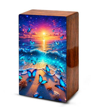 Butterfly Urn For Ashes Female - Beach Scene Cremation Urn with Butterflies