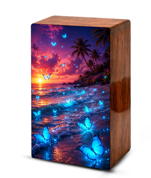 Blue Butterfly Urn For Ashes Mom - Beach Scene Cremation Urns For Adult Women