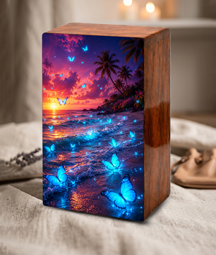Blue Butterfly Urn For Ashes Mom - Beach Scene Cremation Urns For Adult Women