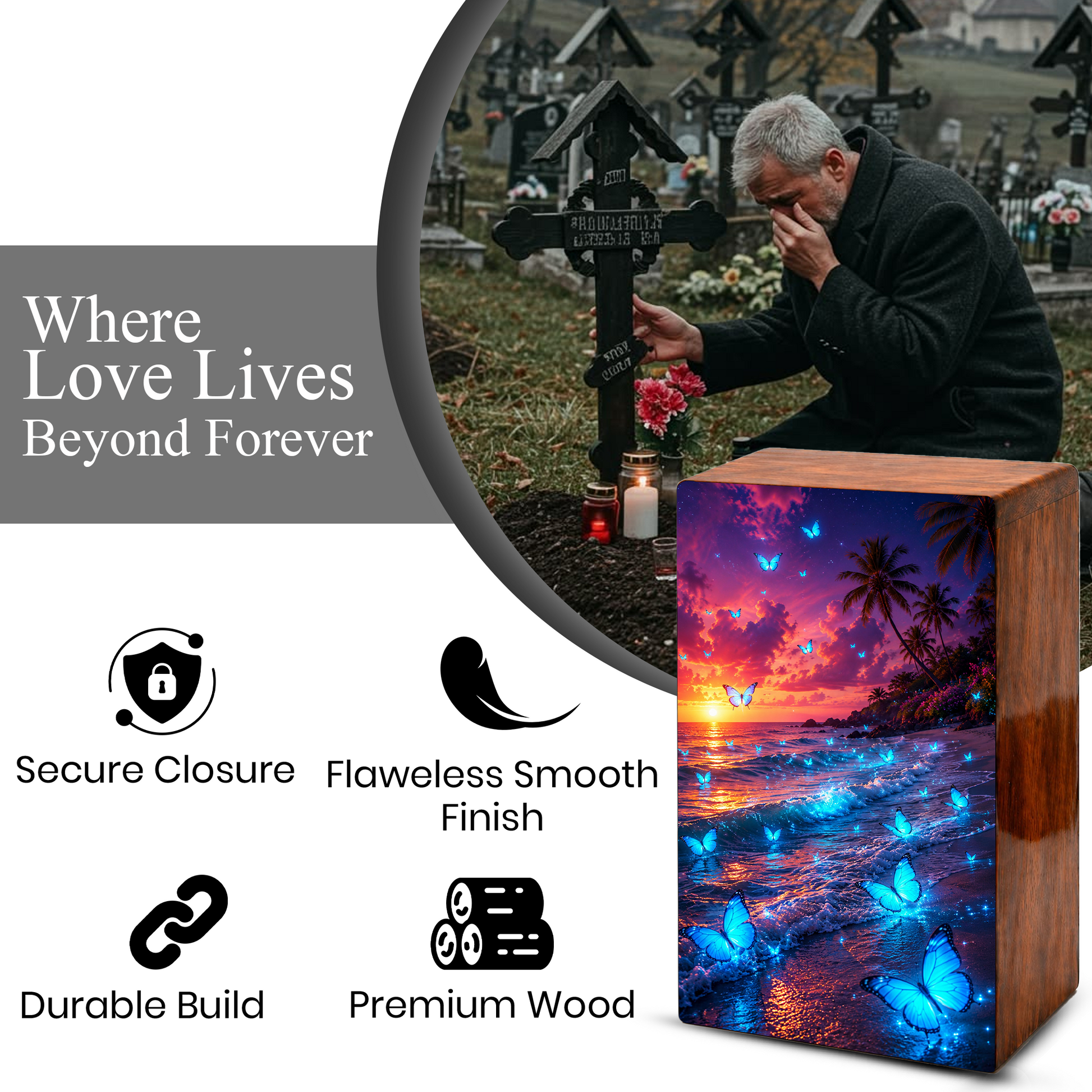 Blue Butterfly Urn For Ashes Mom - Beach Scene Cremation Urns For Adult Women