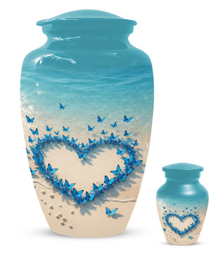 Beach Butterfly Urn for Ashes - Blue Butterfly Memorial Urns for Mom & Women