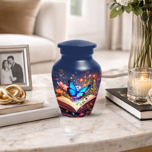 Personalized Blue Butterfly Urn for Mom – Custom Butterfly Cremation Urns for Ashes