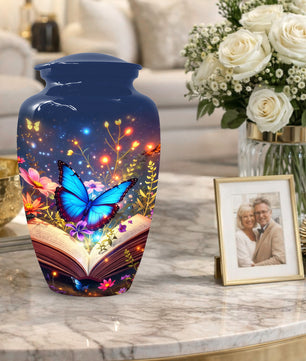 Personalized Blue Butterfly Urn for Mom – Custom Butterfly Cremation Urns for Ashes