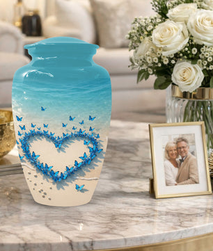 Beach Butterfly Urn for Ashes - Blue Butterfly Memorial Urns for Mom & Women