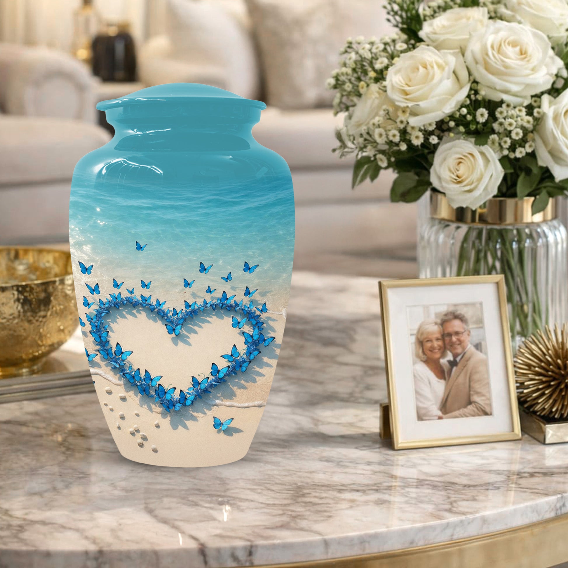 Beach Butterfly Urn for Ashes - Blue Butterfly Memorial Urns for Mom & Women