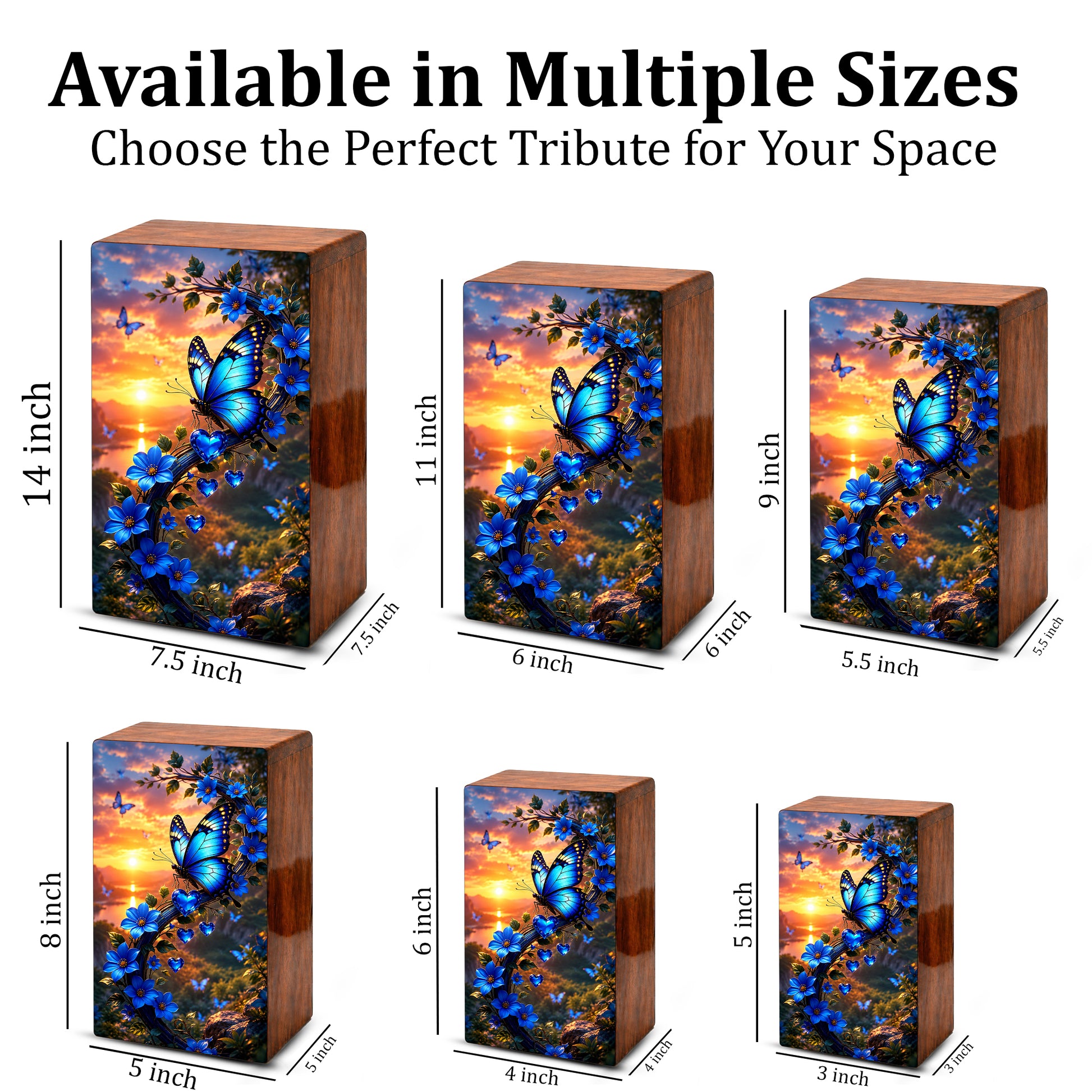 Blue Butterfly Urn For Human Ashes - Butterflies Memorial Urns For Male and Female
