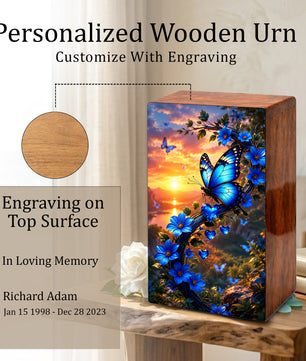 Blue Butterfly Urn For Human Ashes - Butterflies Memorial Urns For Male and Female